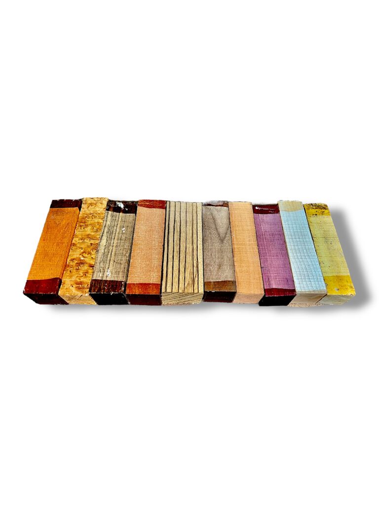 padauk, thuya burr, amazaque, mahogany, zebrano, walnut, pearwood, purpleheart, ash, satinwood