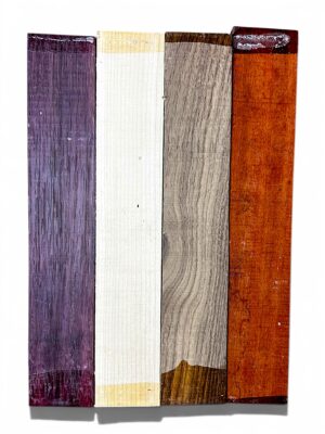 purpleheart, padauk, walnut, maple